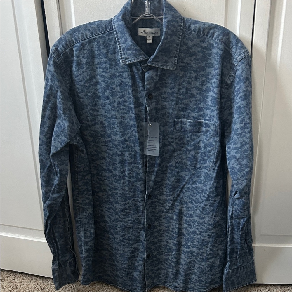 Peter Millar blue denim camo  LS Button-Up Shirt